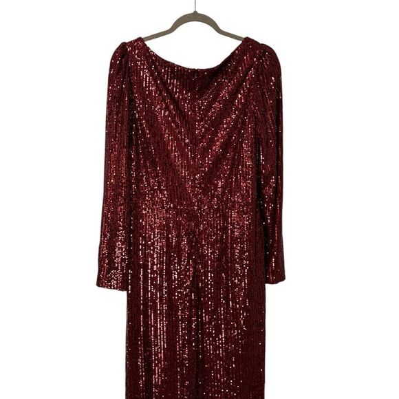 Mac Duggal 26395 Deep Red Faux Wrap Sequin Gown | 12 - Picture 5 of 11
